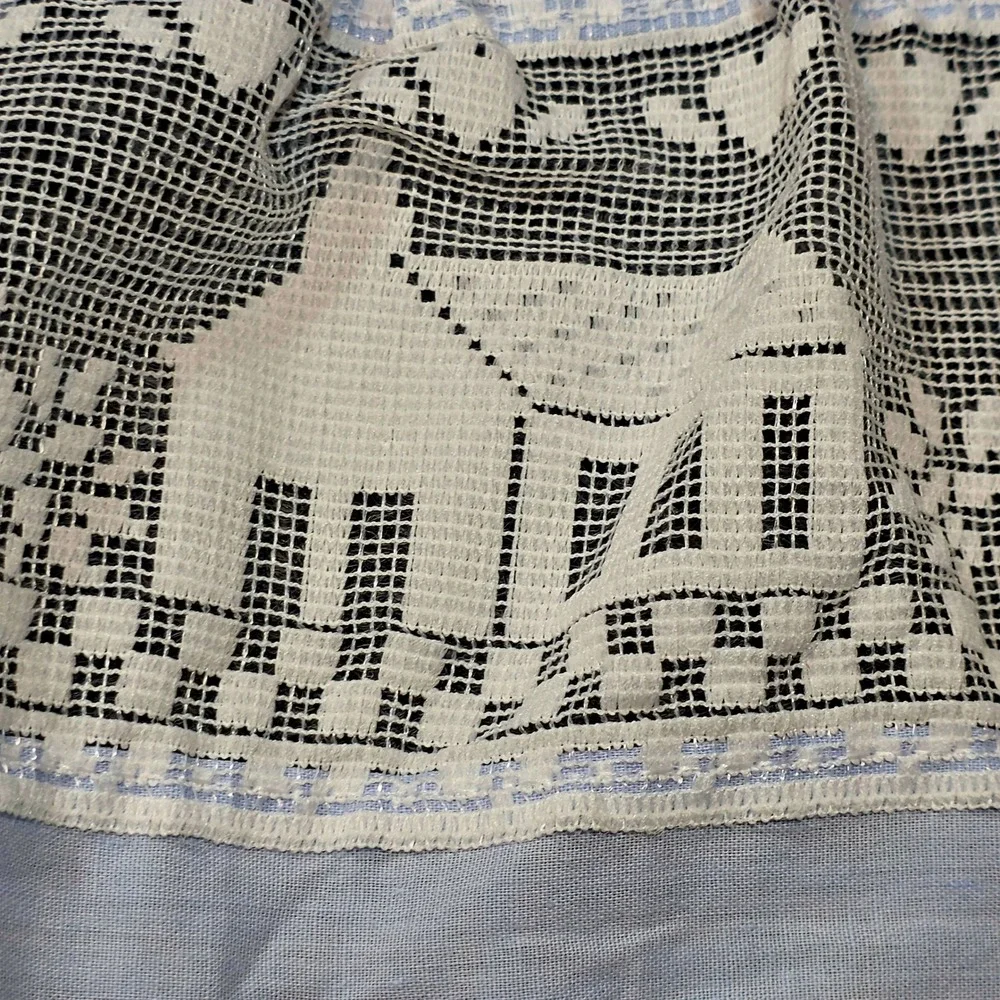 Vintage Blue White Village Scene Lace Ruffle Tier Curtains Set of 2 Valance USA